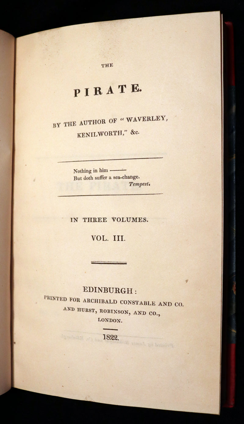 1822 Rare First Edition Book set in Regency binding - The PIRATE by Walter Scott. Baron Newborough copy.