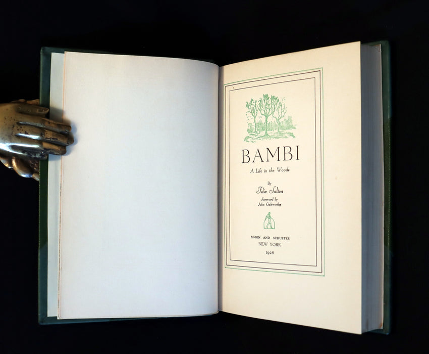 1928 Rare Book - BAMBI a Life in the Woods by Felix Salten. Nicely bound First Edition.