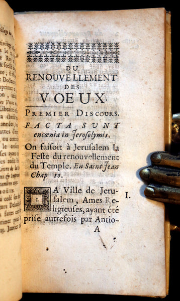1698 Scarce French Vellum Book - Discourse on Renewal of Religious VOWS by Jean Pic. 1stED.