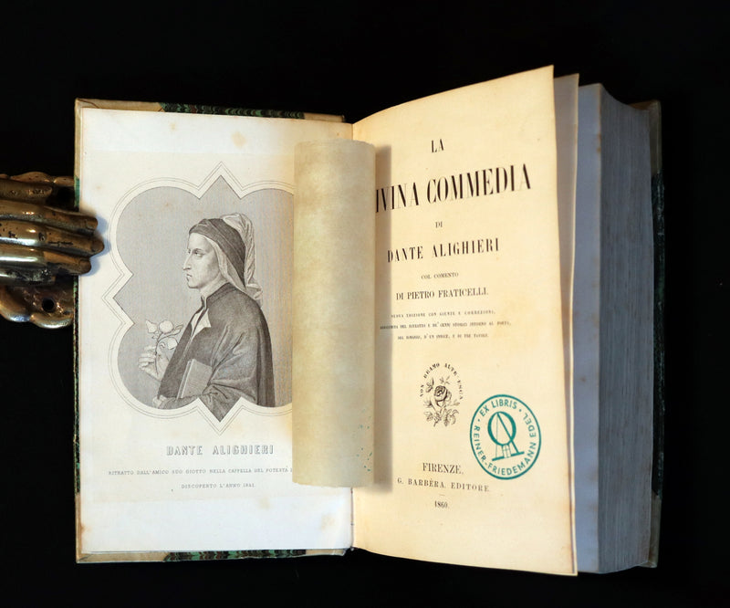 1860 Rare Italian Vellum Book - La Divina Commedia di DANTE ALIGHIERI - Divine Comedy.
