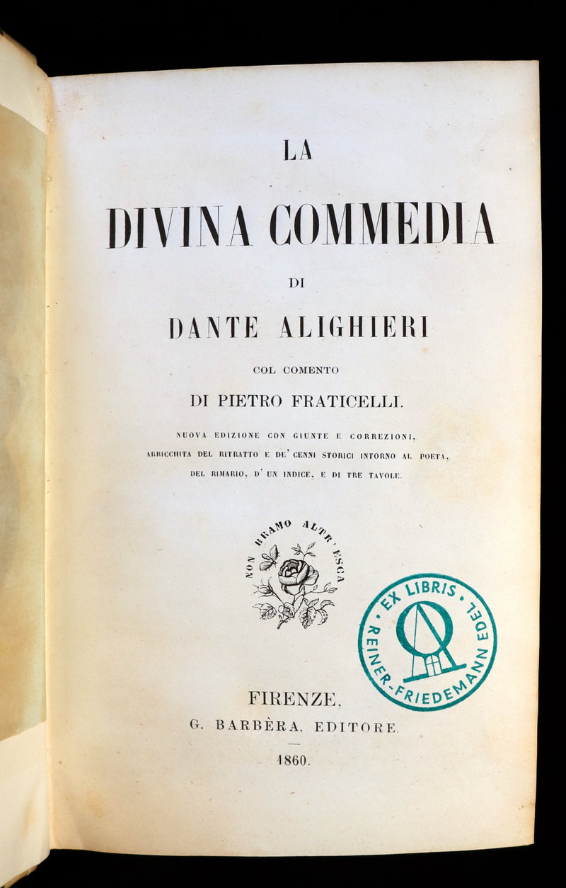 1860 Rare Italian Vellum Book - La Divina Commedia di DANTE ALIGHIERI - Divine Comedy.