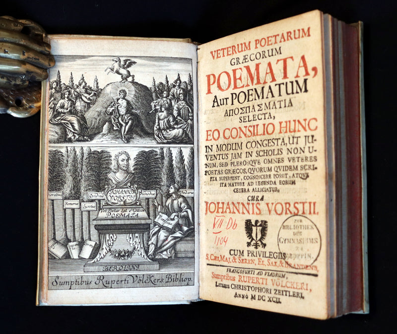 1692 Scarce Greek Latin Vellum Book - Ancient GREEK Poets and Poems by Johannes Vorst.