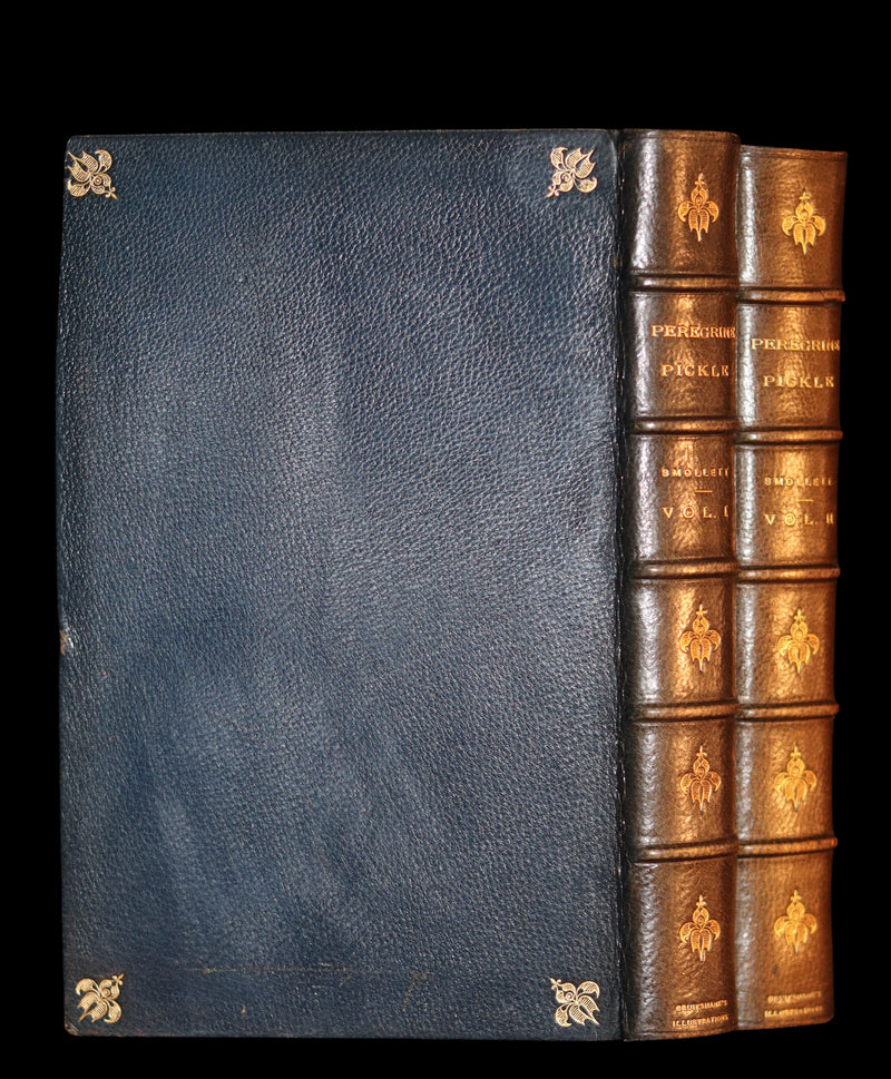 1831 Rare Book set bound by Kaufmann - The Adventures of Peregrine Pickle illustrated by Cruikshank.