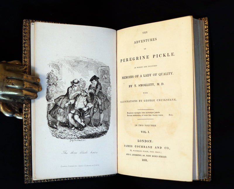 1831 Rare Book set bound by Kaufmann - The Adventures of Peregrine Pickle illustrated by Cruikshank.