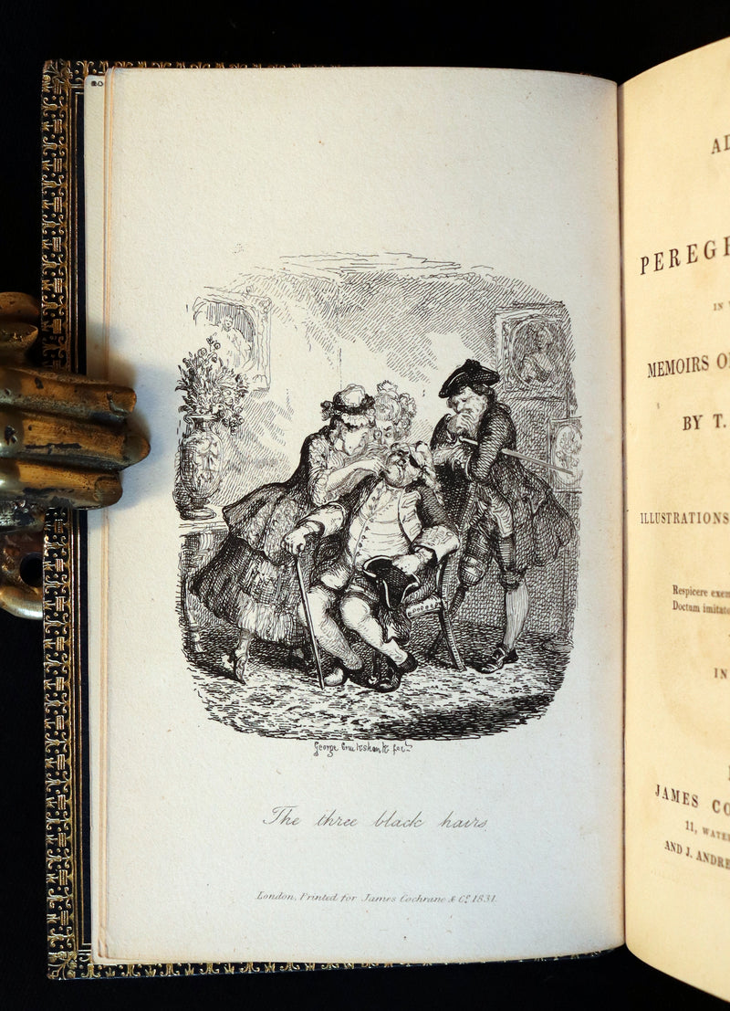 1831 Rare Book set bound by Kaufmann - The Adventures of Peregrine Pickle illustrated by Cruikshank.