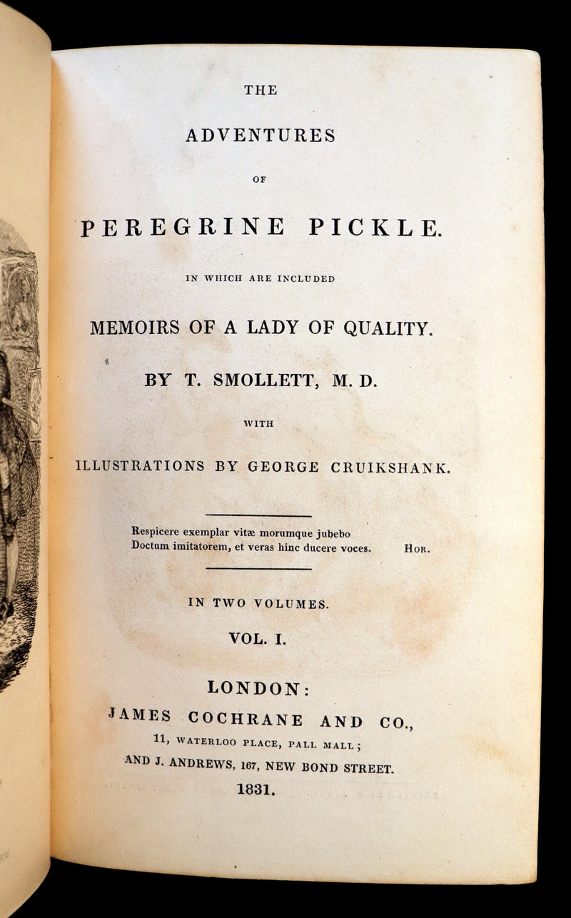 1831 Rare Book set bound by Kaufmann - The Adventures of Peregrine Pickle illustrated by Cruikshank.