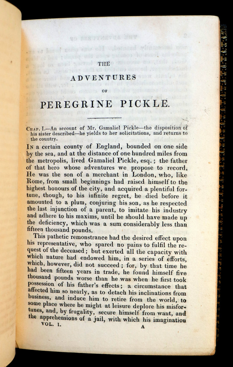 1831 Rare Book set bound by Kaufmann - The Adventures of Peregrine Pickle illustrated by Cruikshank.