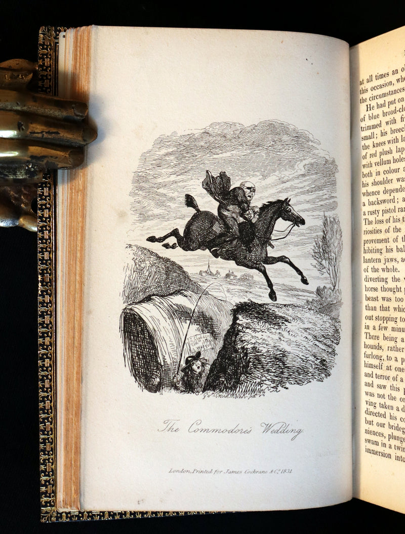 1831 Rare Book set bound by Kaufmann - The Adventures of Peregrine Pickle illustrated by Cruikshank.