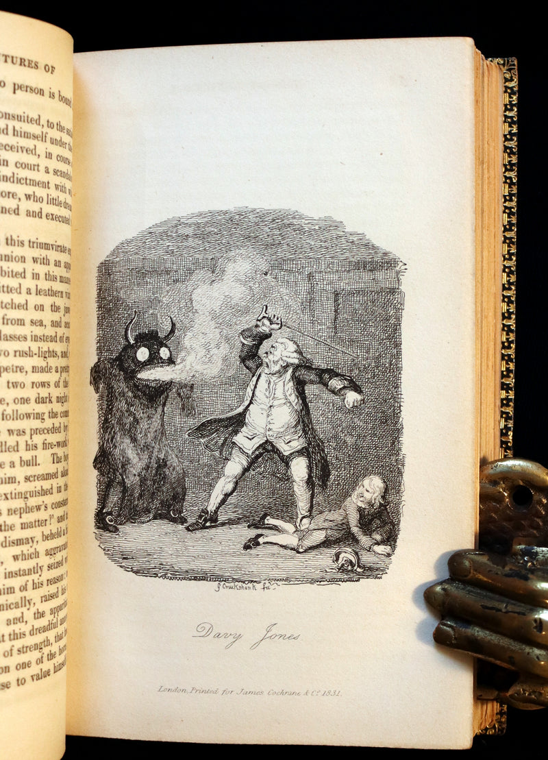 1831 Rare Book set bound by Kaufmann - The Adventures of Peregrine Pickle illustrated by Cruikshank.