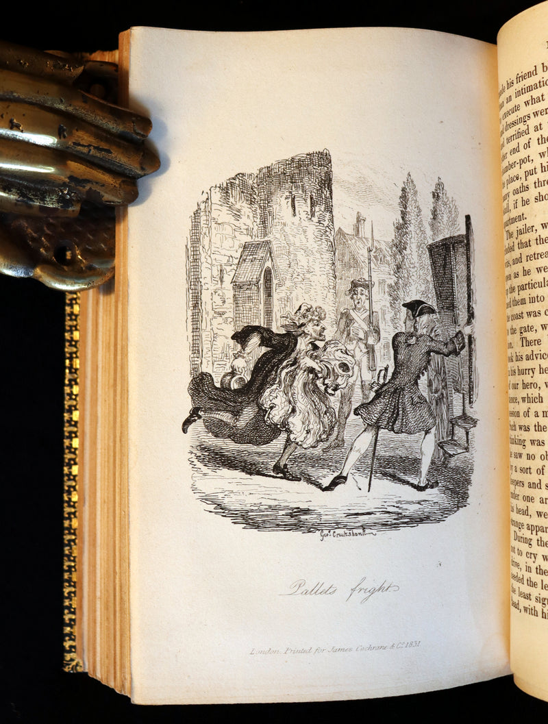 1831 Rare Book set bound by Kaufmann - The Adventures of Peregrine Pickle illustrated by Cruikshank.