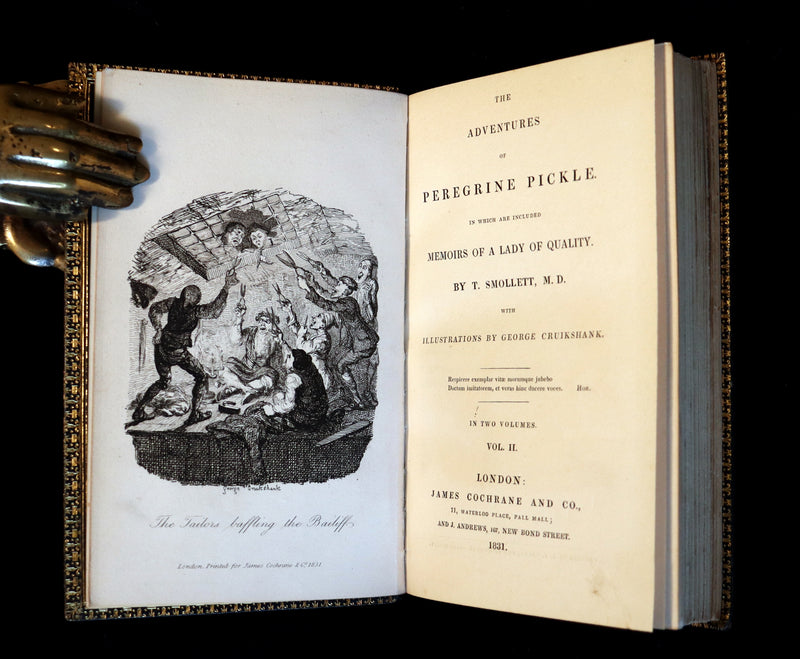 1831 Rare Book set bound by Kaufmann - The Adventures of Peregrine Pickle illustrated by Cruikshank.