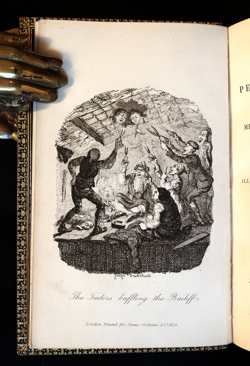 1831 Rare Book set bound by Kaufmann - The Adventures of Peregrine Pickle illustrated by Cruikshank.