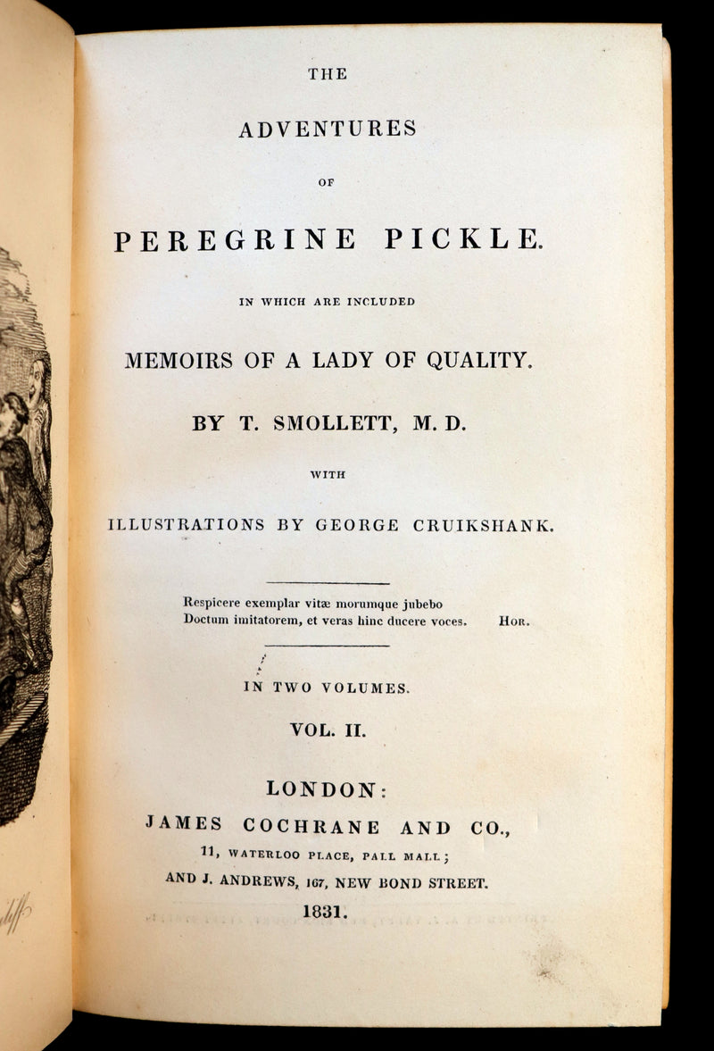 1831 Rare Book set bound by Kaufmann - The Adventures of Peregrine Pickle illustrated by Cruikshank.