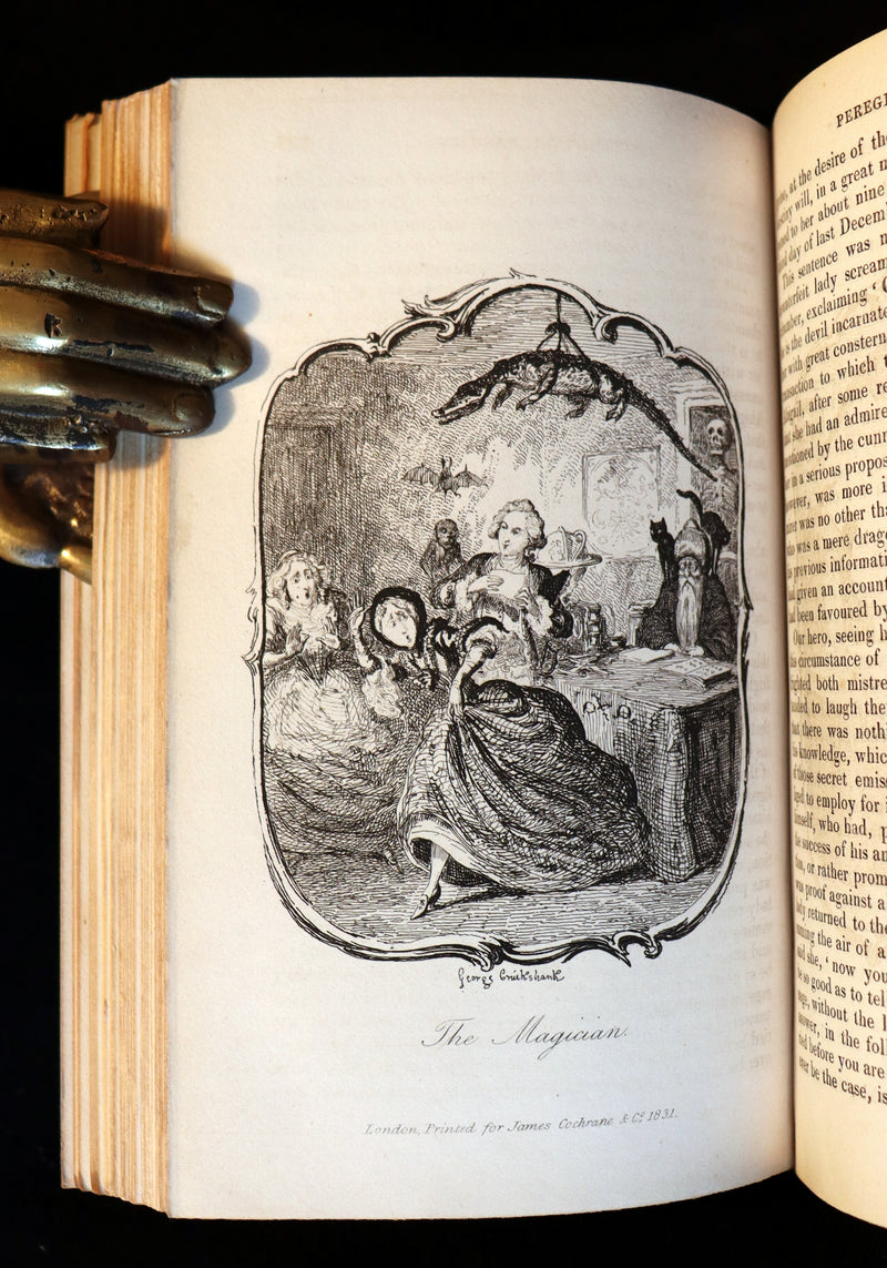 1831 Rare Book set bound by Kaufmann - The Adventures of Peregrine Pickle illustrated by Cruikshank.