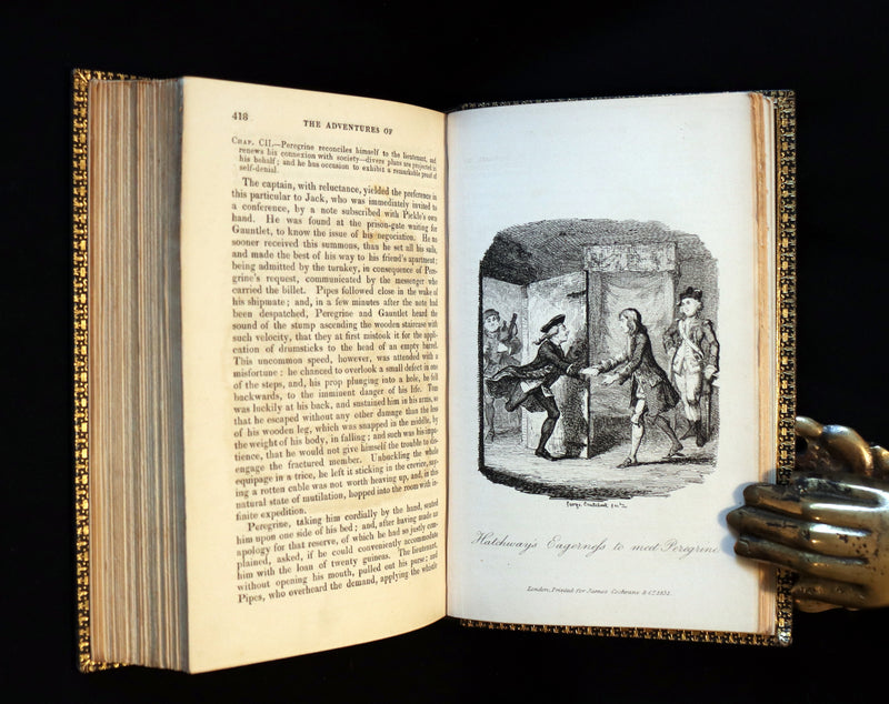 1831 Rare Book set bound by Kaufmann - The Adventures of Peregrine Pickle illustrated by Cruikshank.