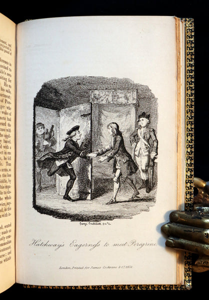 1831 Rare Book set bound by Kaufmann - The Adventures of Peregrine Pickle illustrated by Cruikshank.