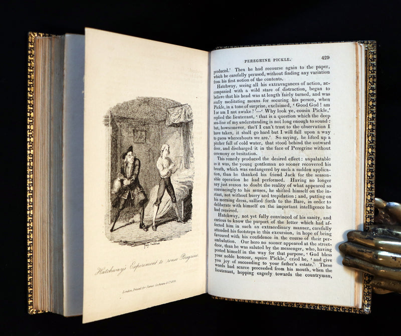 1831 Rare Book set bound by Kaufmann - The Adventures of Peregrine Pickle illustrated by Cruikshank.