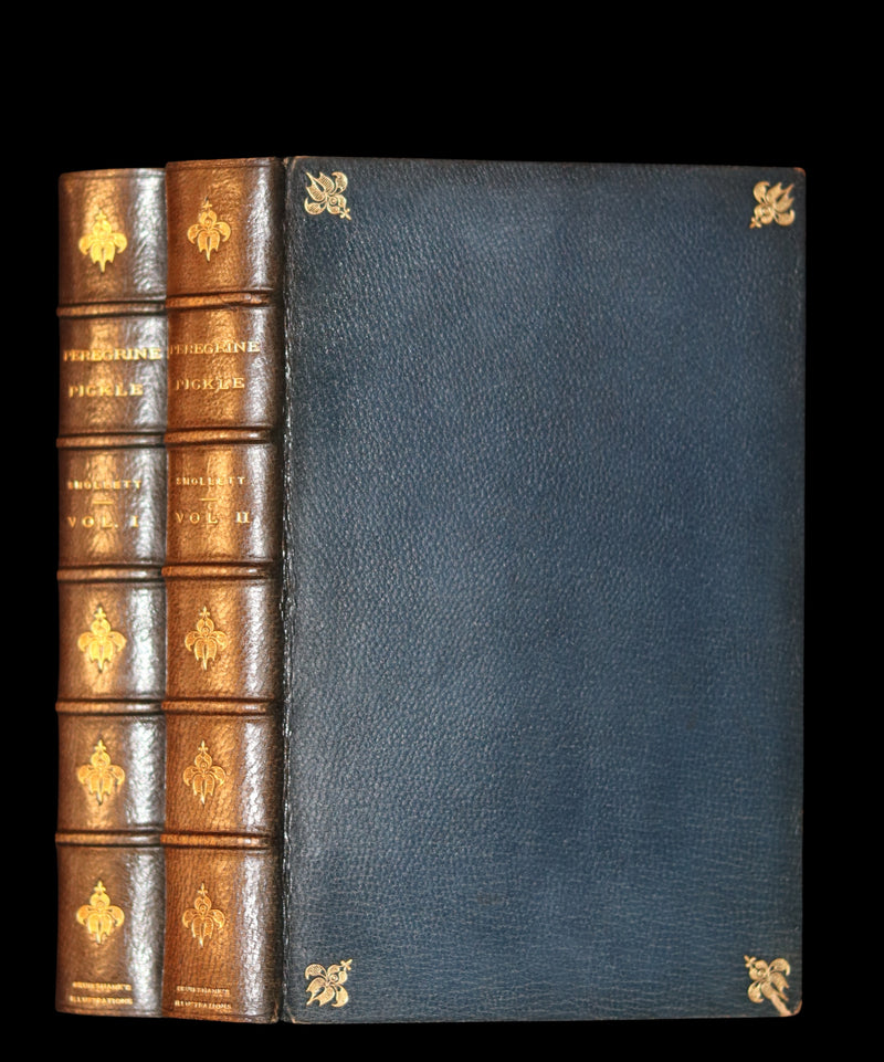 1831 Rare Book set bound by Kaufmann - The Adventures of Peregrine Pickle illustrated by Cruikshank.