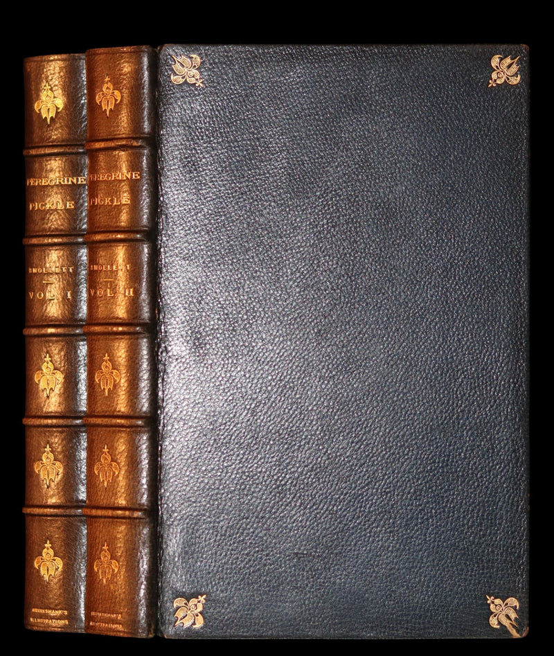 1831 Rare Book set bound by Kaufmann - The Adventures of Peregrine Pickle illustrated by Cruikshank.