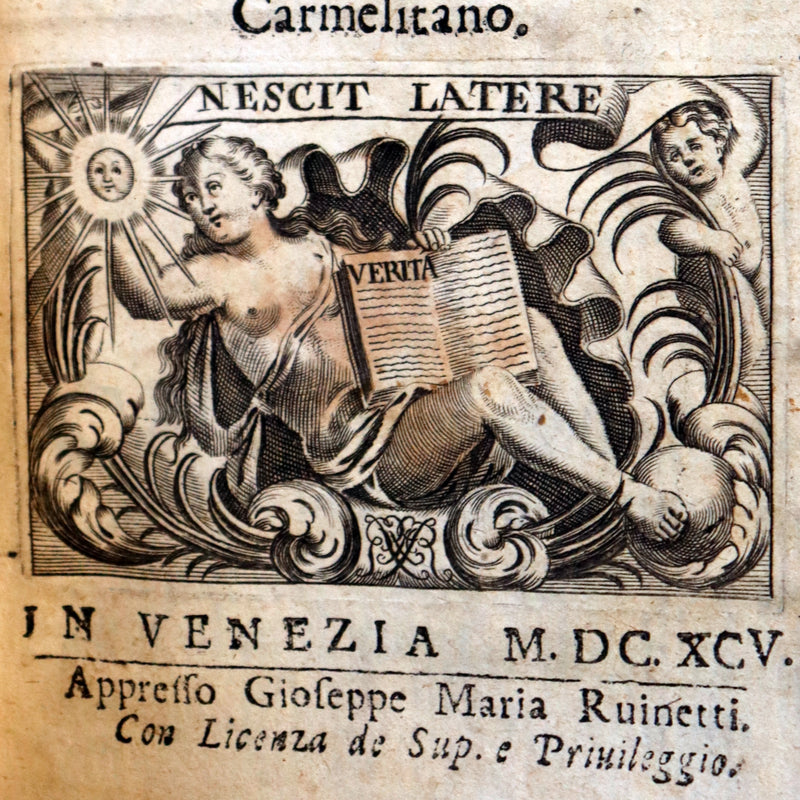 1695 Scarce Italian Vellum Book - The Crown of the Followers of Jesus Christ - Eight Beatitudes by Padre Gio. Angelo Maria Bernia Carmelitano.