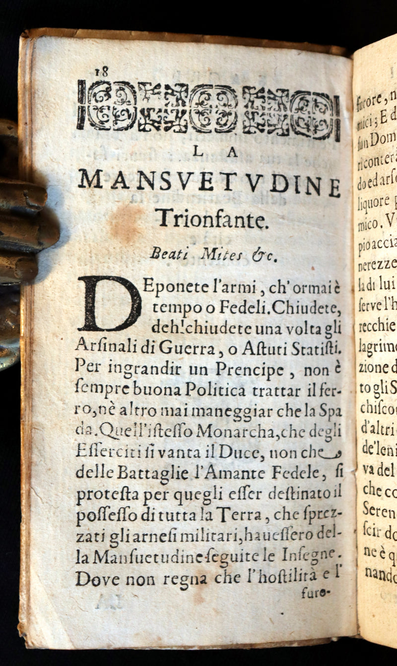 1695 Scarce Italian Vellum Book - The Crown of the Followers of Jesus Christ - Eight Beatitudes by Padre Gio. Angelo Maria Bernia Carmelitano.