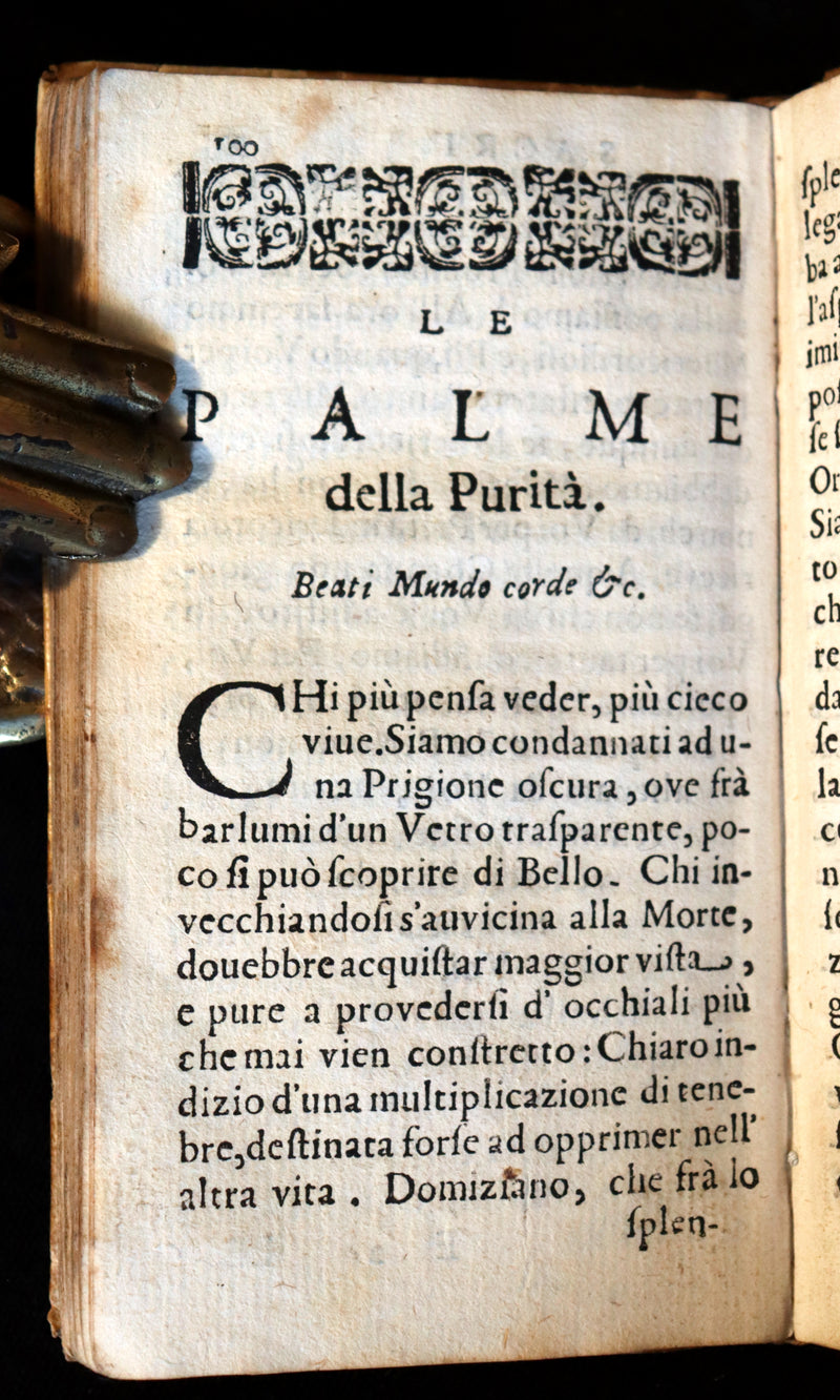1695 Scarce Italian Vellum Book - The Crown of the Followers of Jesus Christ - Eight Beatitudes by Padre Gio. Angelo Maria Bernia Carmelitano.