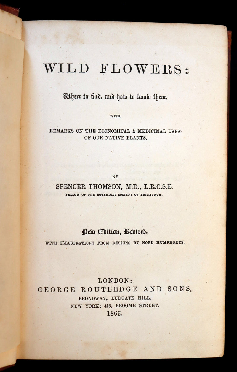 1866 Rare Edition - Wild Flowers and Medicinal Uses color Illustrated by Noel Humphreys.