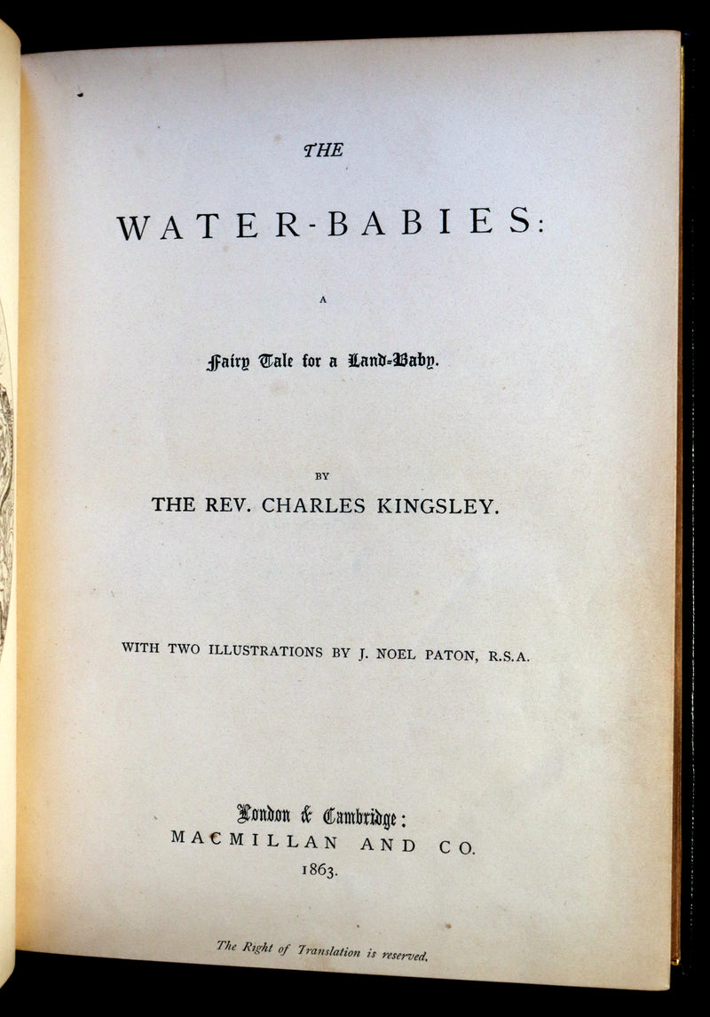 1863 First Edition Bayntun-Riviere Binding - Water-Babies Fairy Tale for a Land-Baby Illustrated by J. Noel Paton.