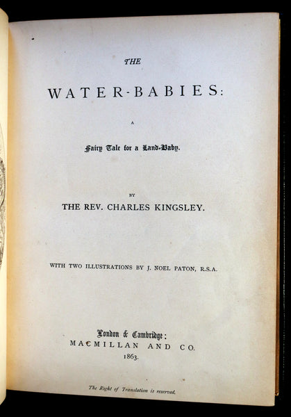 1863 First Edition Bayntun-Riviere Binding - Water-Babies Fairy Tale for a Land-Baby Illustrated by J. Noel Paton.