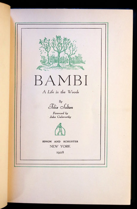 1928 First Edition - BAMBI a Life in the Woods by Felix Salten in a Nice Binding.