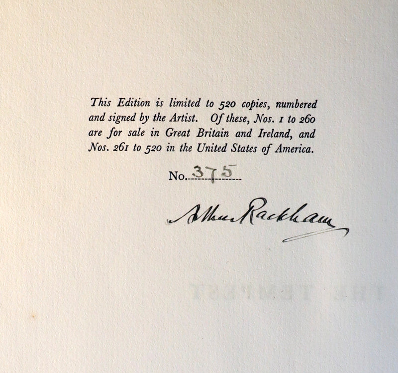 1926 Rare First Edition - THE TEMPEST by Shakespeare illustrated and SIGNED by RACKHAM.