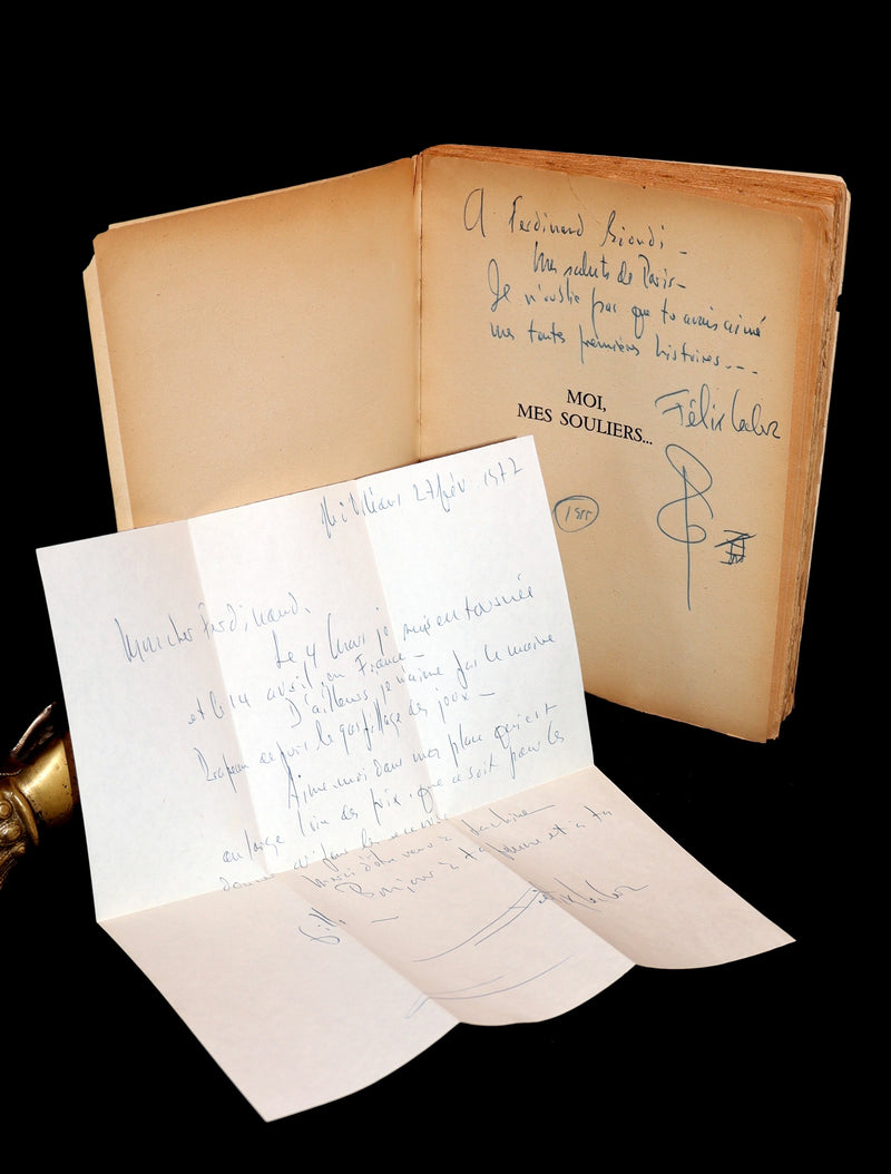 1955 Rare Quebec Poet Signed 1stED - FELIX LECLERC, Moi mes Souliers with scarce 1977 SIGNED Letter.