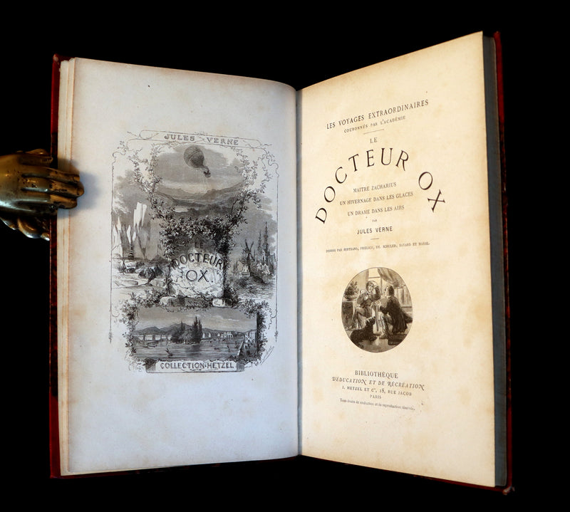 1880 Rare French Edition - JULES VERNE - Le Docteur Ox, Maitre Zacharius, Un hivernage dans les glaces, Un drame dans les airs, Quarantième ascension française au Mont Blanc.