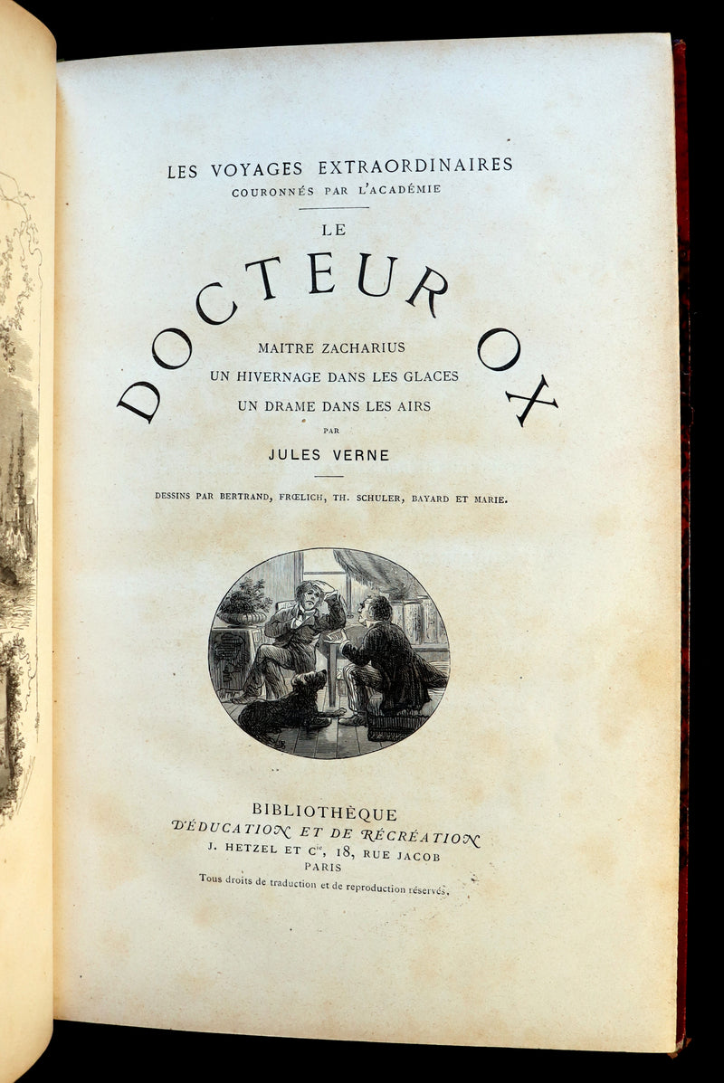 1880 Rare French Edition - JULES VERNE - Le Docteur Ox, Maitre Zacharius, Un hivernage dans les glaces, Un drame dans les airs, Quarantième ascension française au Mont Blanc.