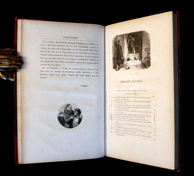 1880 Rare French Edition - JULES VERNE - Le Docteur Ox, Maitre Zacharius, Un hivernage dans les glaces, Un drame dans les airs, Quarantième ascension française au Mont Blanc.