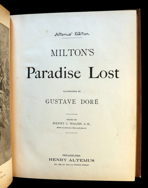 1890 Rare Book ~ Milton's Paradise Lost illustrated by Gustave Dore.