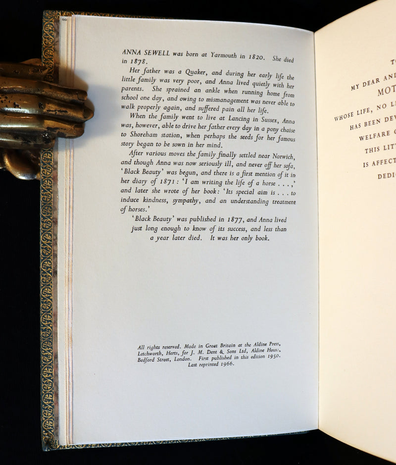 1966 Rare Bayntun for Brentano's binding - BLACK BEAUTY by Anna Sewell illustrated by Lucy Kemp-Welch.