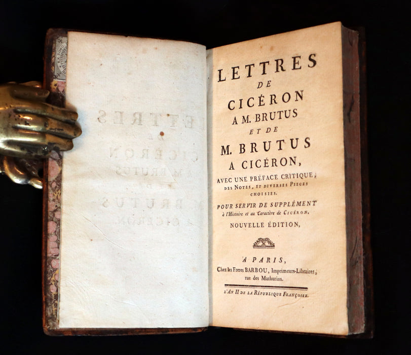 1793 Rare Latin French Book - Letters of Cicero to Brutus - Lettres de Ciceron a Brutus.