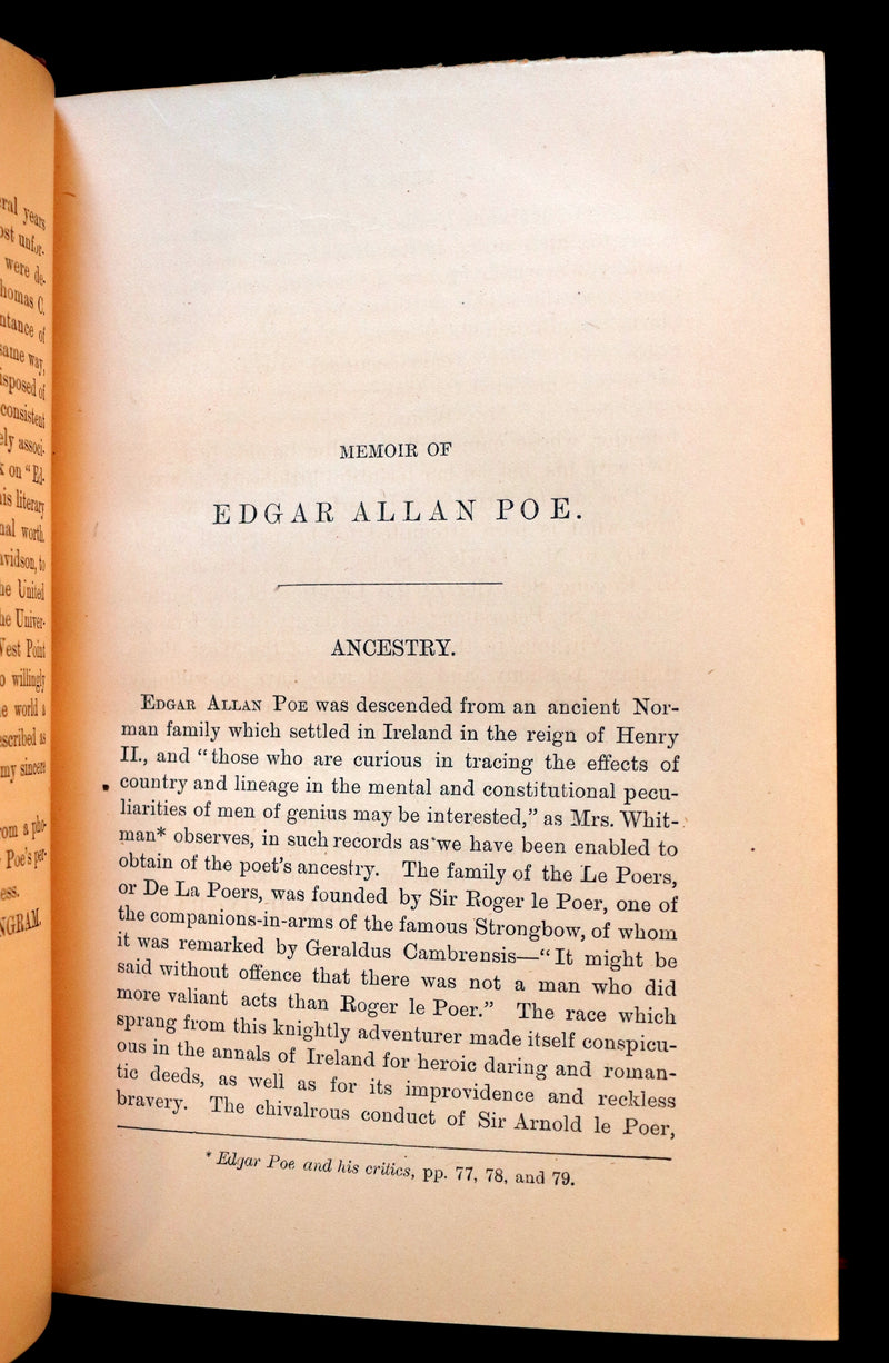 1876 Rare First Memorial Edition - Poems and Essays of Edgar Allan Poe (The Raven, Lenore, Ulalume, ...).