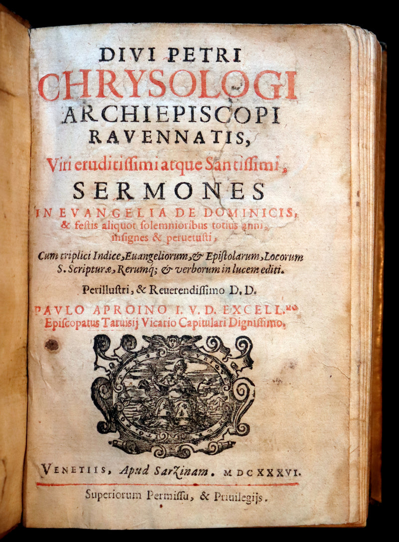 1636 Scarce Latin vellum Book - Peter Chrysologus - Sermons on Christian life in fifth-century Ravenna (Italy).