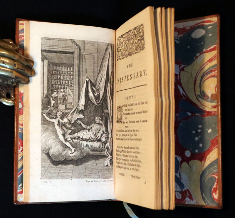1768 Rare Medical Poetry Book - The Dispensary - A Poem in Six Cantos by Sir Samuel Garth, illustrated.