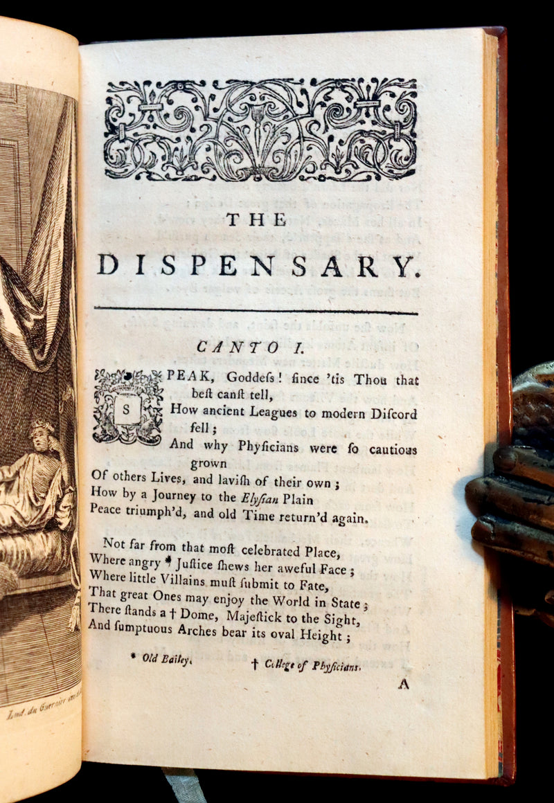 1768 Rare Medical Poetry Book - The Dispensary - A Poem in Six Cantos by Sir Samuel Garth, illustrated.