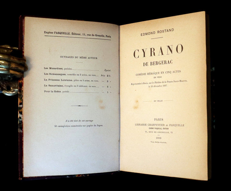 1898 Rare French Book - Cyrano de Bergerac by Edmond Rostand. First Edition, early printing.