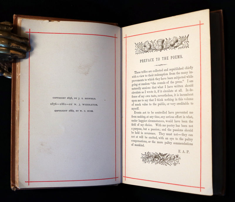 1882 Rare Book - Poems by Edgar Allan POE with Memoir (The Raven, Lenore, Ulalume, ...).