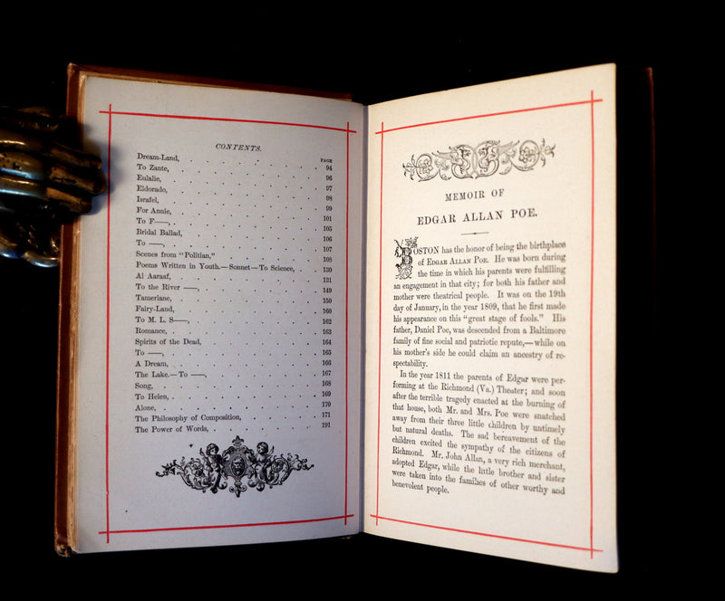 1882 Rare Book - Poems by Edgar Allan POE with Memoir (The Raven, Lenore, Ulalume, ...).