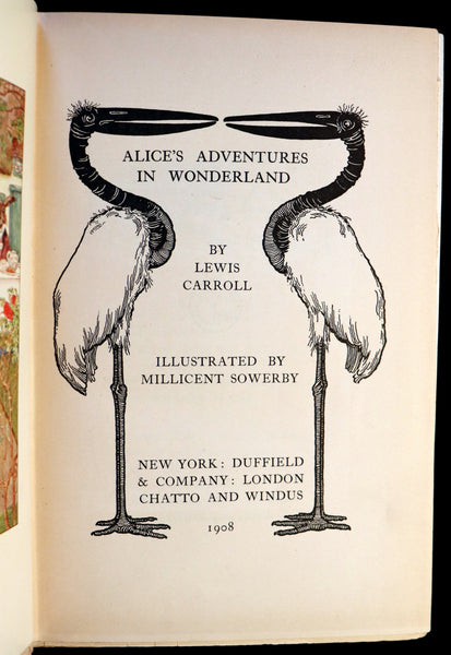 1908 Scarce Book - Alice's Adventures in Wonderland beautifully Illustrated by Amy Millicent Sowerby. 1st US Edition.