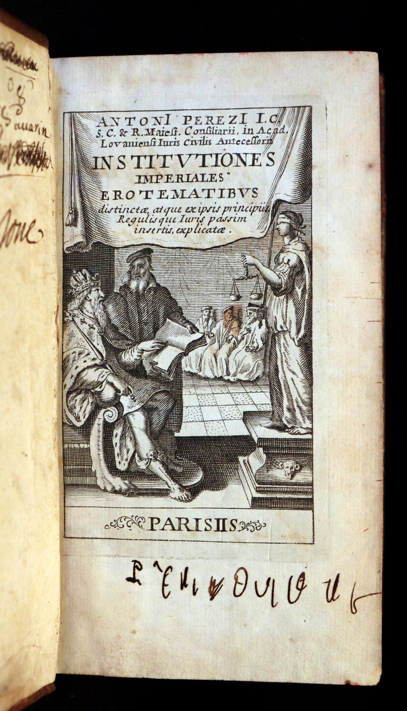 1692 Rare Law Book - INSTITUTIONES IMPERIALES EROTEMATIBUS DISTINCTÆ by Antonio Perez.