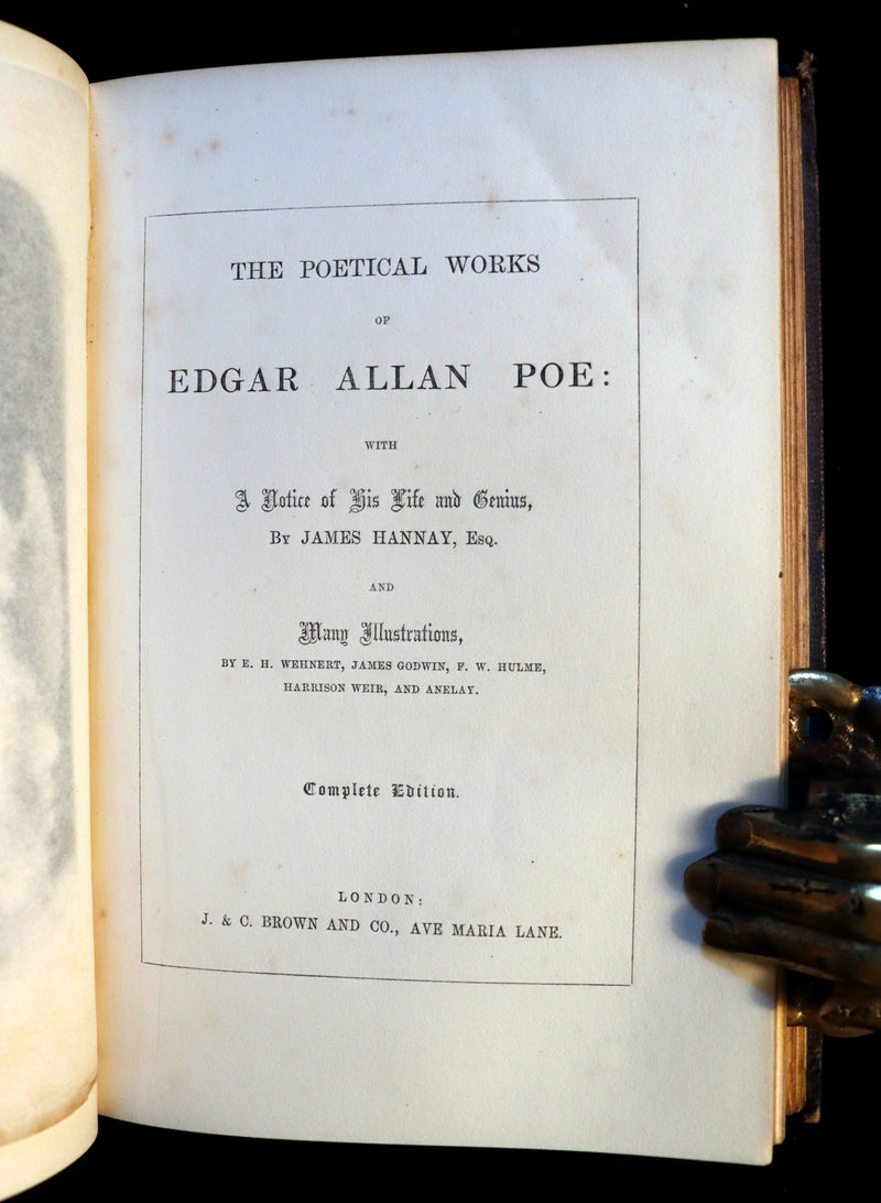 1852 Rare Illustrated Book - The Poetical Works of EDGAR ALLAN POE with a notice of his Life.