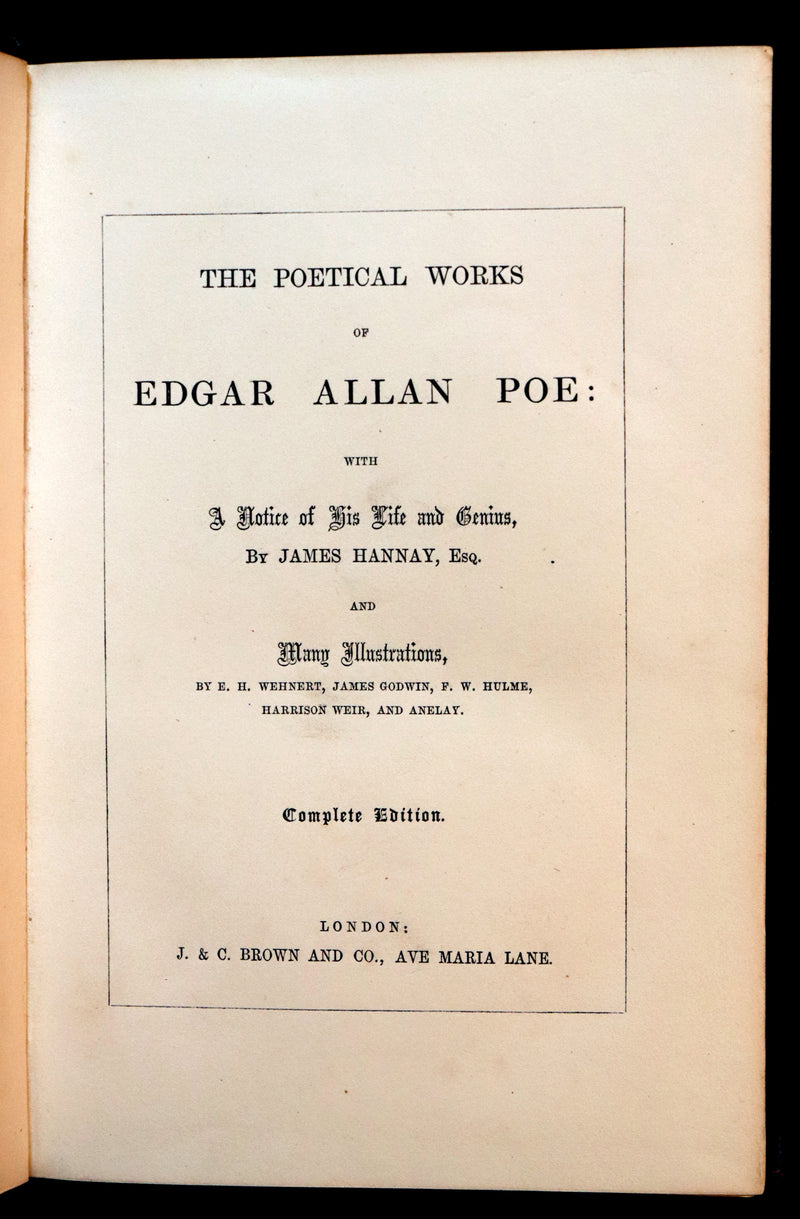 1852 Rare Illustrated Book - The Poetical Works of EDGAR ALLAN POE with a notice of his Life and Genius.