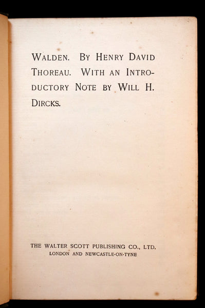 1886 Rare Victorian Book - WALDEN by Henry David THOREAU With Introductory Note by Will H. Dircks.